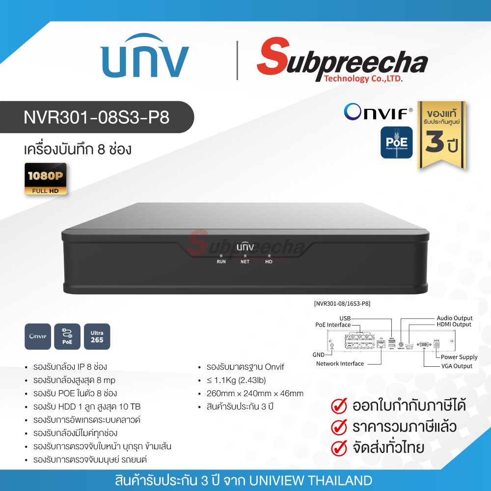 NVR30108S3P84565 ทรัพย์ปรีชา เทคโนโลยี